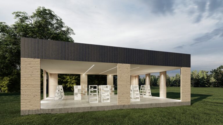 Qtm Pavilion, structura metalica usoara 130 mp, model configurabil