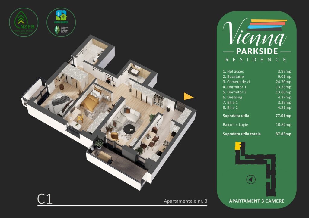 Apartament 3 camere, langa parcul Tudor Arghezi, stradal