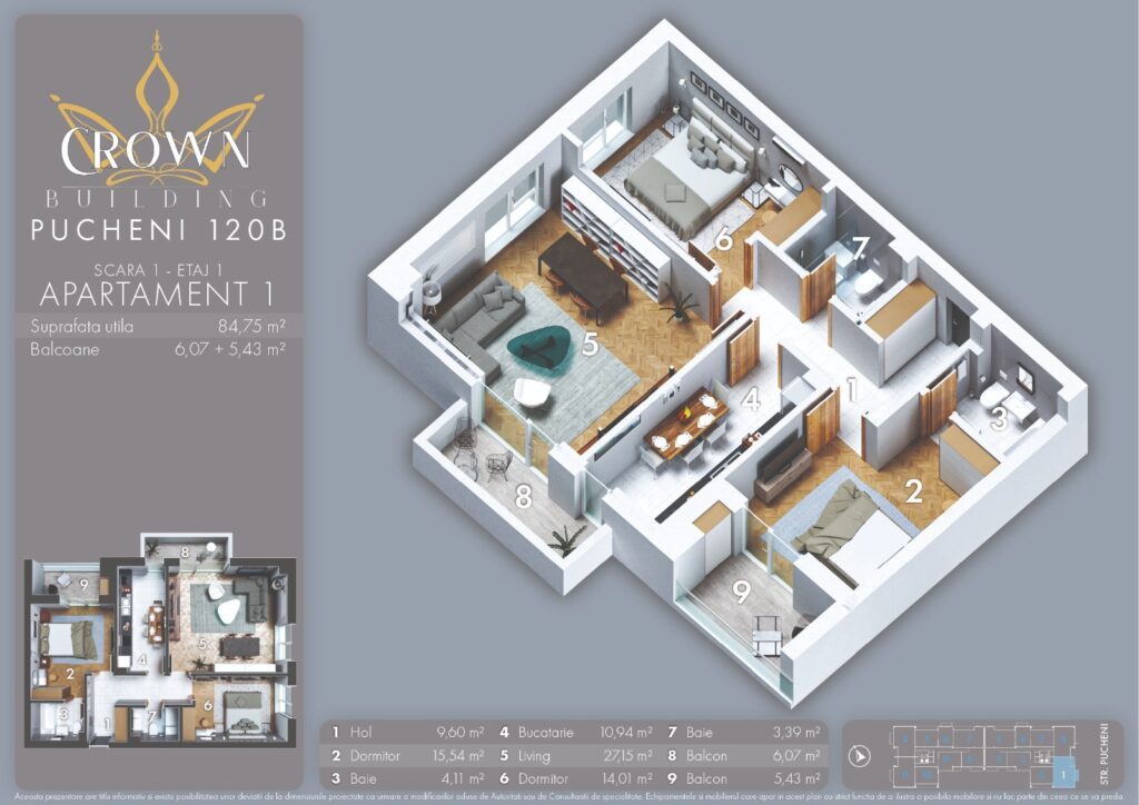 Apartament cu 3 camere, finisaje de top, Strada Pucheni – Sector 5