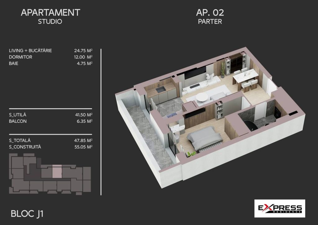 Apartament cu 2 camere, modern compartimentat, Express Residence Metalurgiei Park