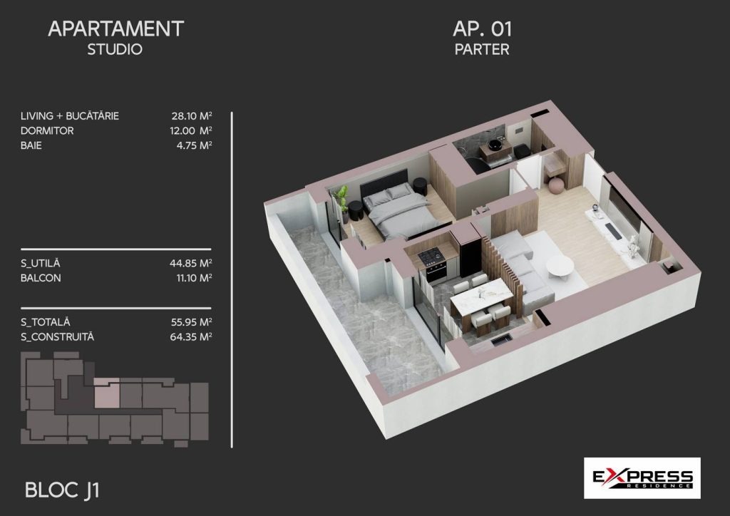 Apartament 2 camere, compartimentare eficienta, proiect nou in Metalurgiei Park