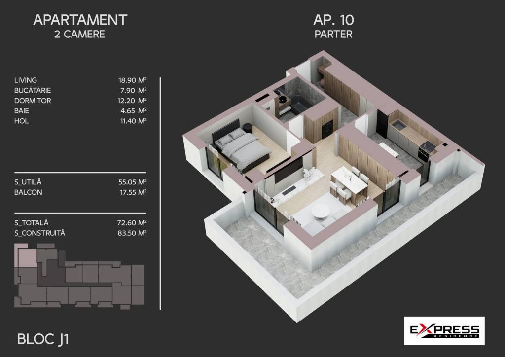 Apartament 2 camere, 72.60 mp, balcon amplu – Express Metalurgiei Park Residence, Drumul Binelui