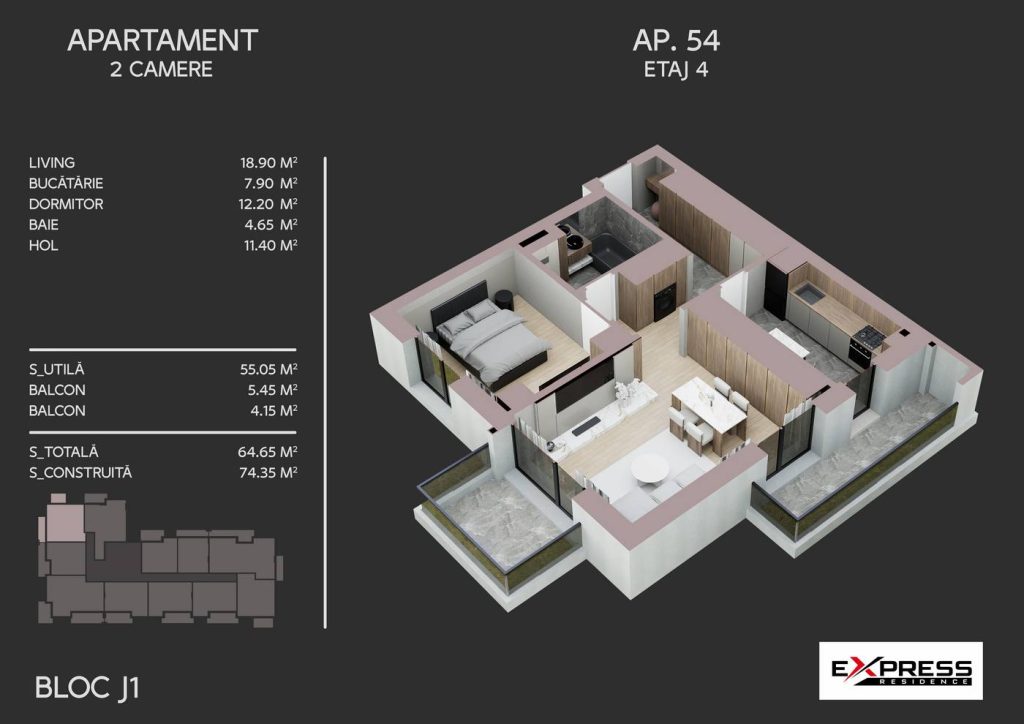 Locuinta cu 2 camere, decomandata, 2 balcoane, finisaje premium – Drumul Binelui
