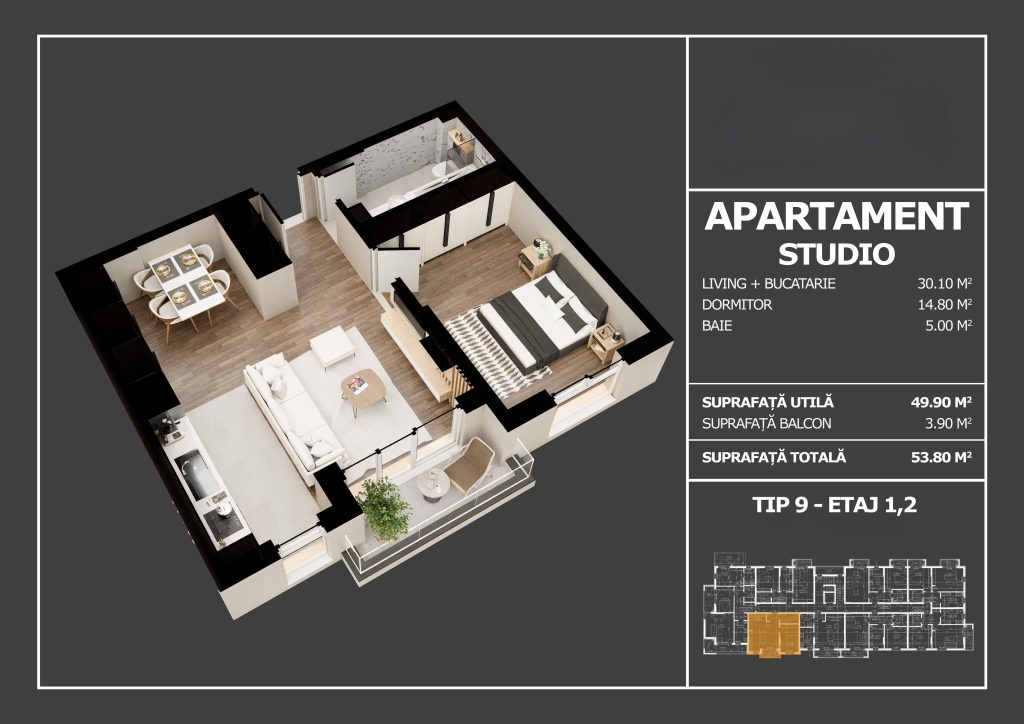 Apartament nou cu un dormitor si balcon, proiect rezidential nou, Popesti-Leordeni, Soseaua Oltenitei