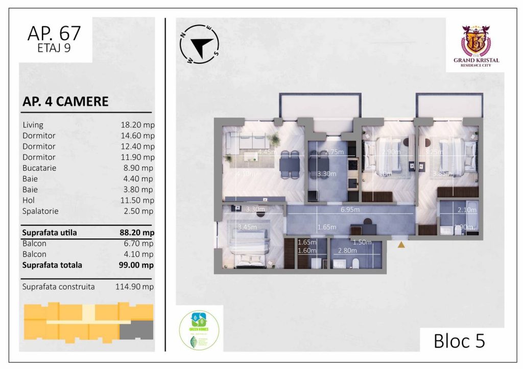 Apartament cu 4 camere, finisat premium, vedere panoramica si parcare inclusa, zona Metalurgiei